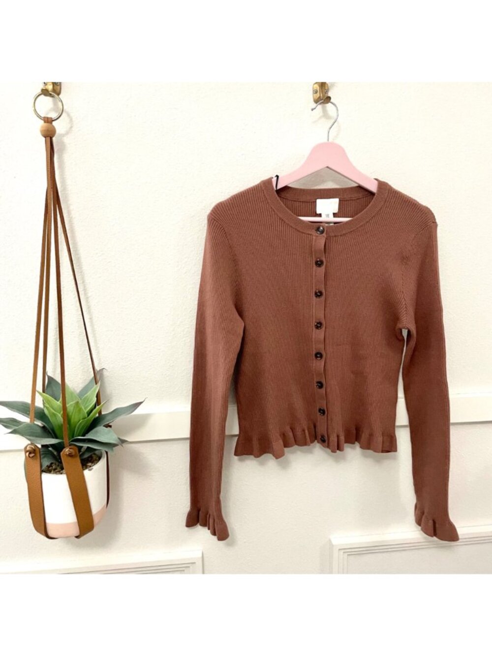 NWT H&M Ruffle Cardigan Dusty Rose Size M Romantic Minimalist Balletcore - Picture 2 of 6